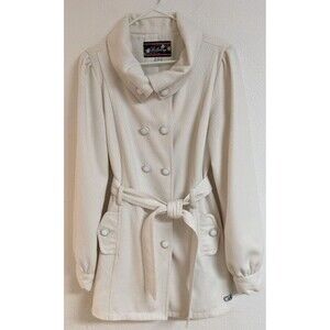 Women's BILLABONG Cotton/Poly Cream Color Double Breasted Belted Coat Size 12